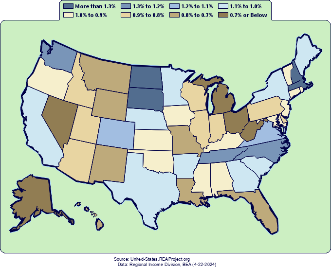 Real* Average Earnings Per Job Growth by State