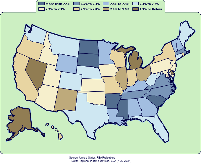 Real* Per Capita Personal Income Growth by State